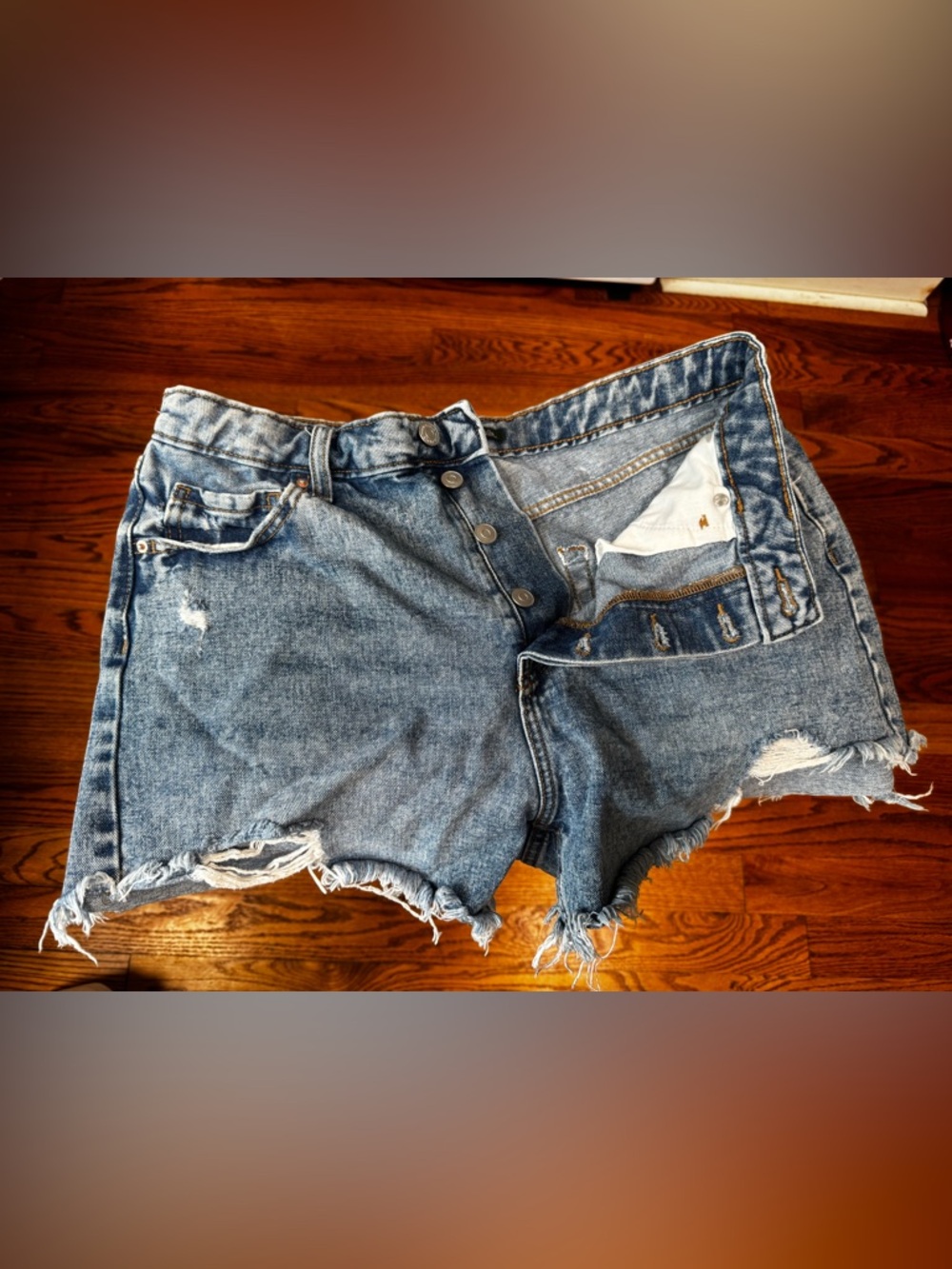 Wild Fable Distressed Denim Shorts High Rise Frayed Hem - Picture 4 of 5